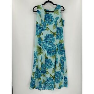 Premier International Dress Womens Medium Blue Floral Sleeveless A-Line Zip Back
